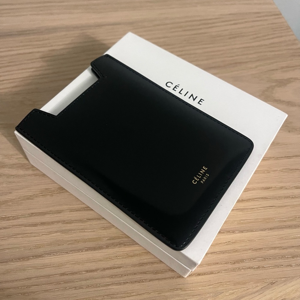 Celine Black Patent Leather Card Holder Phone Holder Pouch